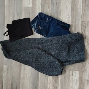 Chunky Grey Cardigan Sweater Bishop Sleeves and Pockets Knit Dreamspun